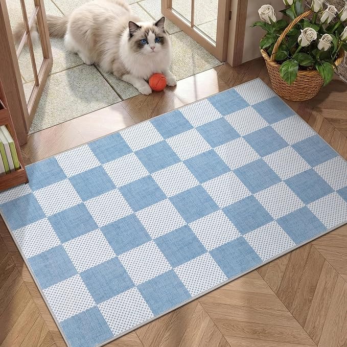 GarveeHome Checkered Light Blue and White 6x9 Area Rugs Geometric Diamond Dot - Image 4