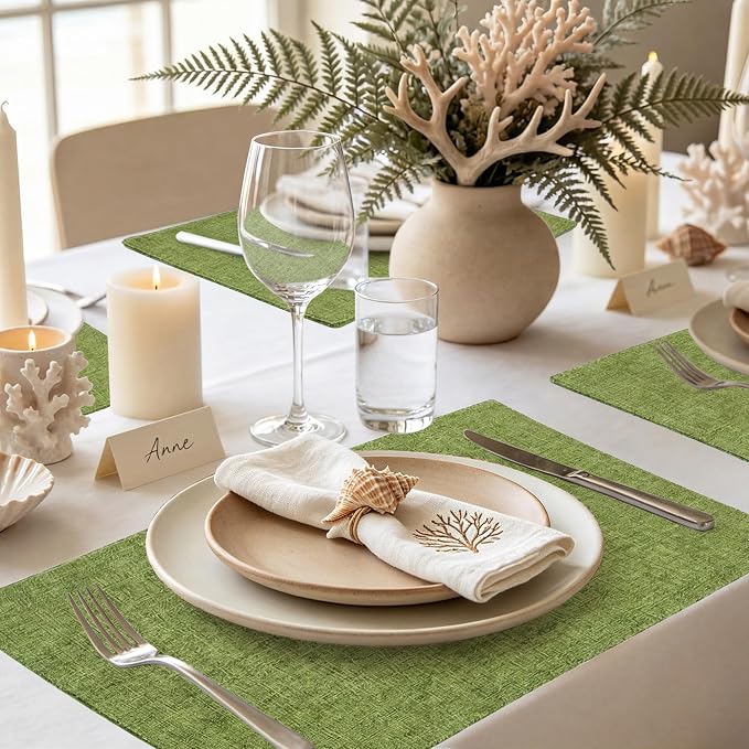 Faux Cotton Linen Placemats Set of 8, Cloth Washable Farmhouse Dining Table Mats - Image 7