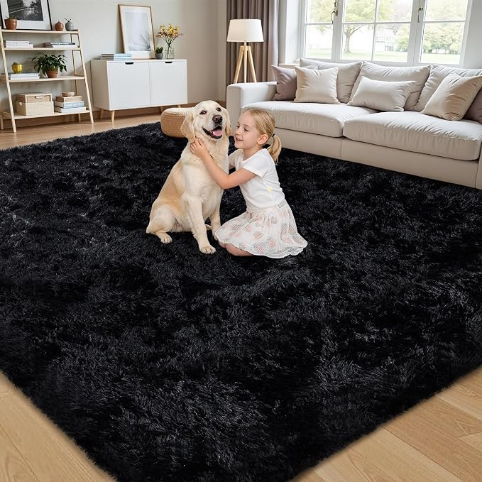 8x10 Area Rug for Living Room:Ultra Soft Fluffy Shag Black Rugs, Large Fuzzy - Image 4