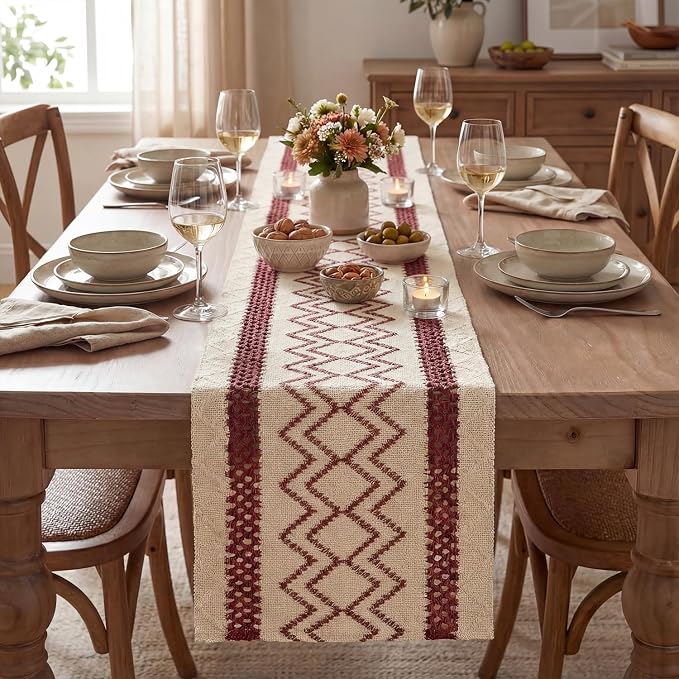 Artoid Mode Red Stripe Diamond Woven Table Runner 12x60 Inch | Holiday - Image 2
