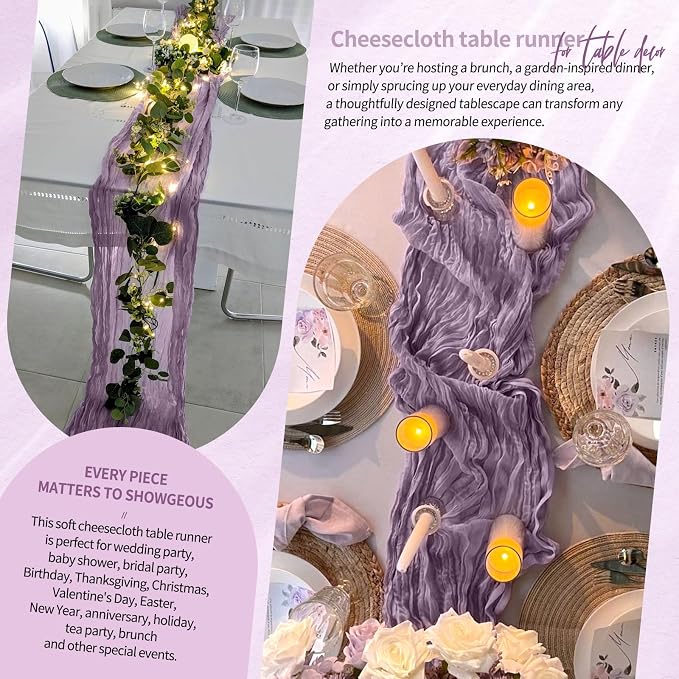 18 Pack Cheesecloth Table Runner 10FT Purple Table Runner Boho Gauze Cheese - Image 8