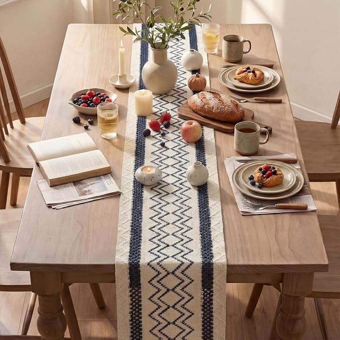 Artoid Mode Dark Blue Stripe Diamond Woven Table Runner 12x120 Inch | Holiday - Image 4