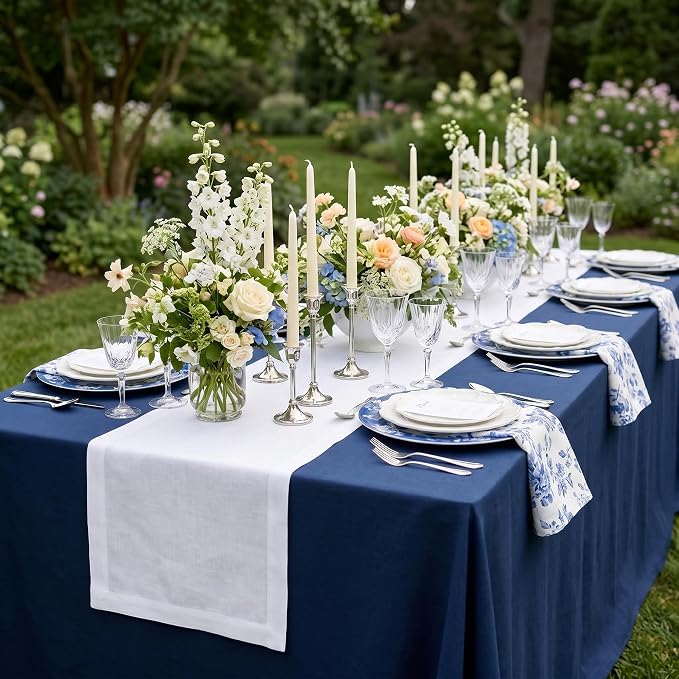 Solino Home 100% Pure Linen Dining Table Runner White, Fete 14 x 90 in Long | - Image 2