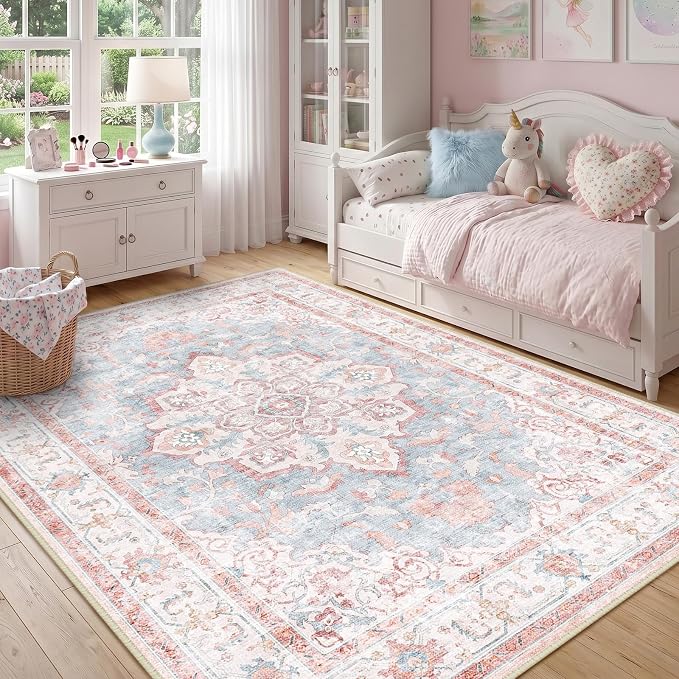 CAPALOCA Machine Washable Rugs Nursery Rug 5x8 Cute Girl Non Slip Low Pile - Image 3