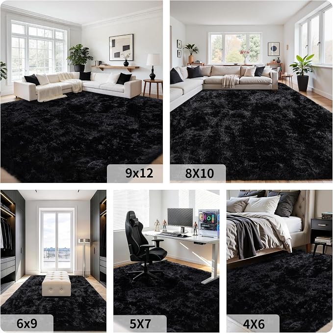 8x10 Area Rug for Living Room:Ultra Soft Fluffy Shag Black Rugs, Large Fuzzy - Image 8