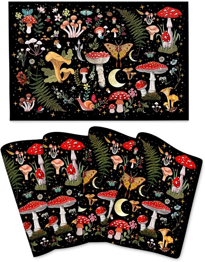 Mushroom Placemats Set of 4, Moth Gothic Witchy Table Mats, Heat Resistant by Unknown