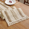 Boho Table Runner with Tassels 12 x 48 Inches Long, Cream & Brown Rustic by Niviy