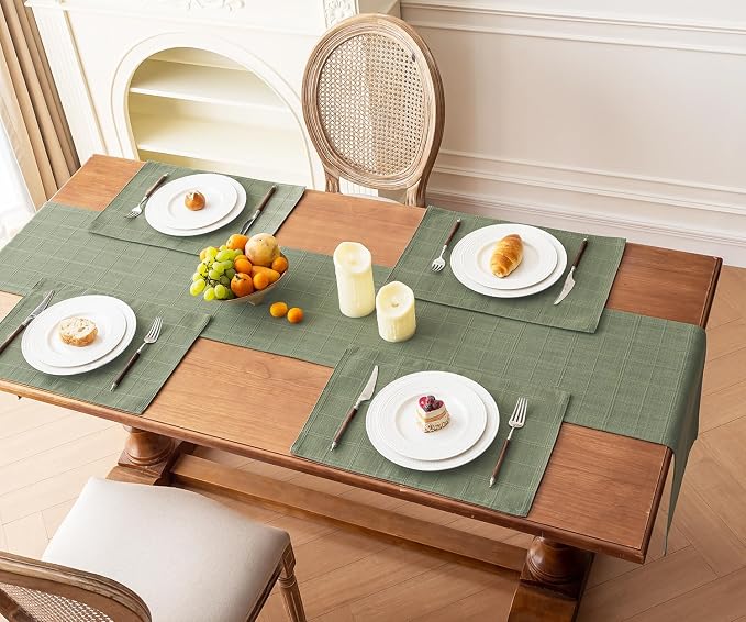 Linen Textured Table Runner, Sage Green Table Runners 48 Inches Long | Raised - Image 7