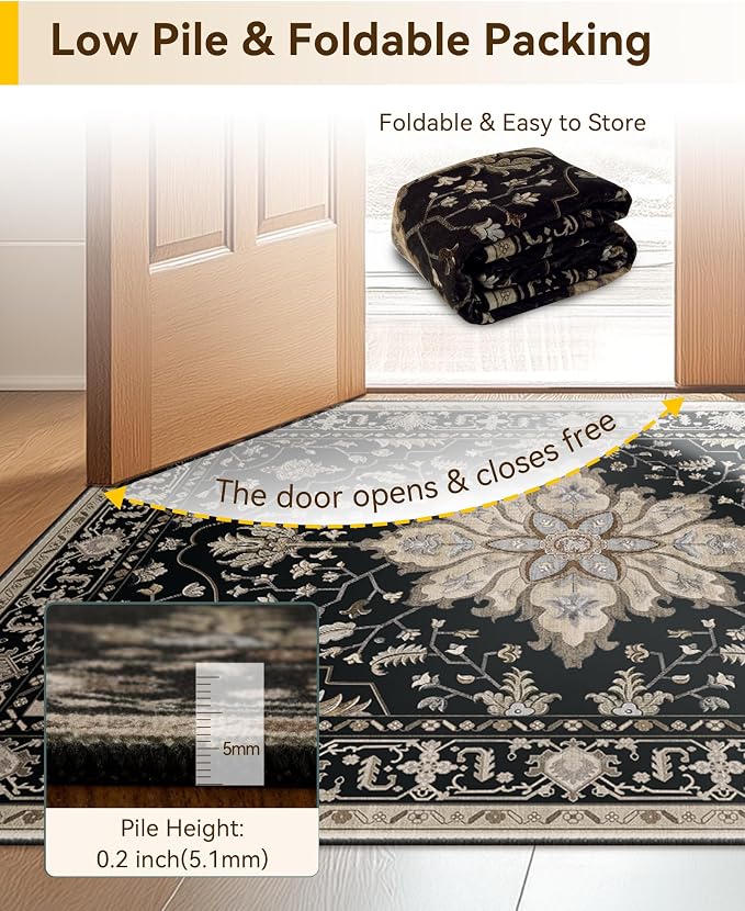 RELEANY Area Rugs Large 10'x12' Washable Non-Slip, Floral Vintage Distress - Image 6