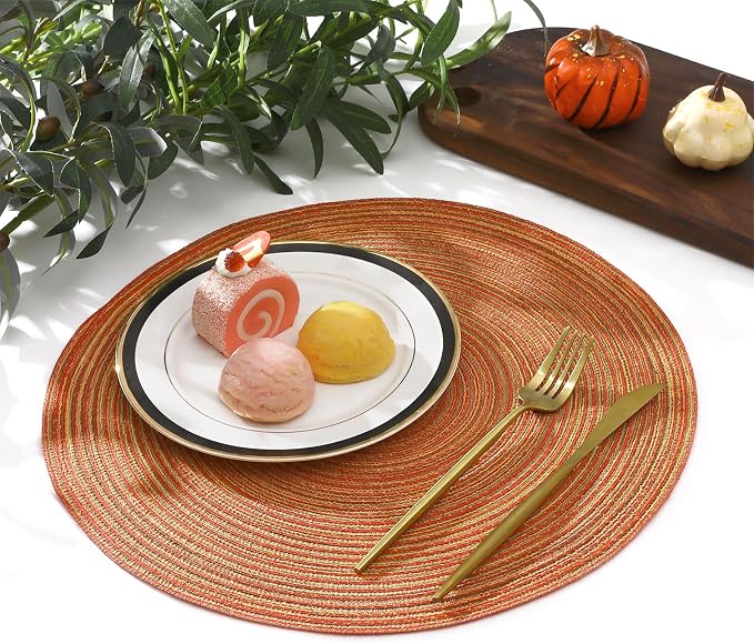 SHACOS Round Braided Placemats Set of 8 Fall Place Mats Washable Polyester 15 - Image 9