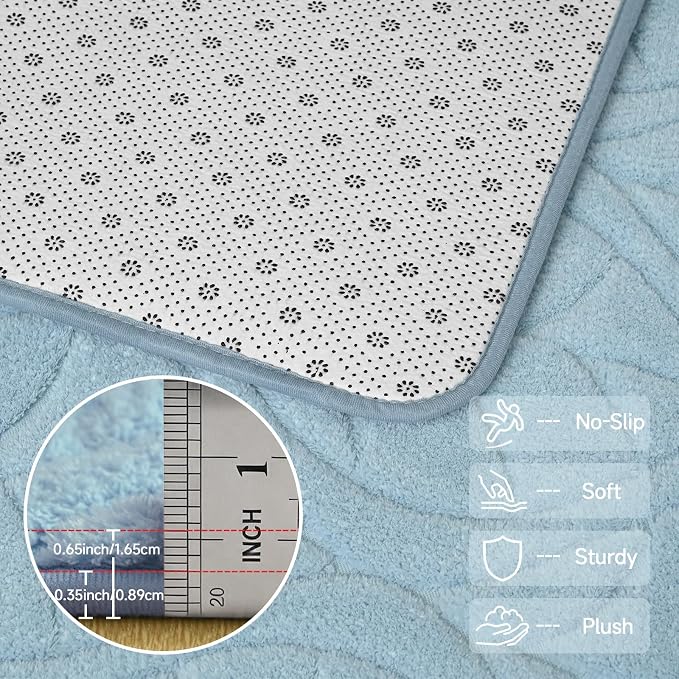 3x5 Blue Washable Area Rug for Bedroom, Leaf Geometric Patter Shag Non-Slip - Image 6