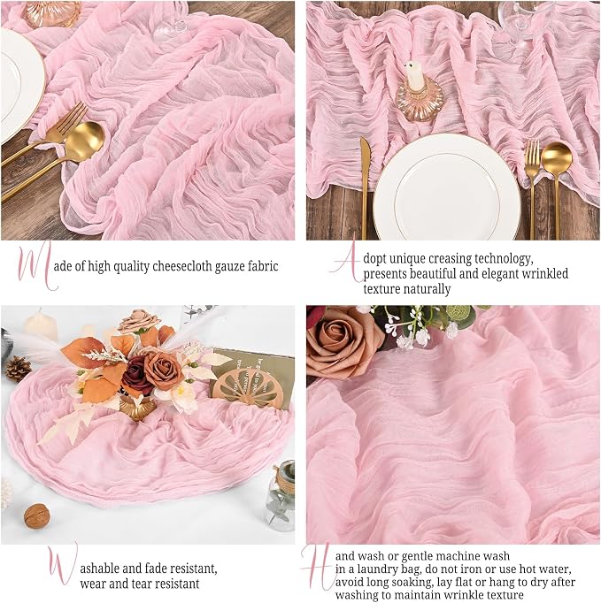 15 Pack Pink Table Runner 17 x 108inch Cheesecloth Table Runner Boho Gauze - Image 4