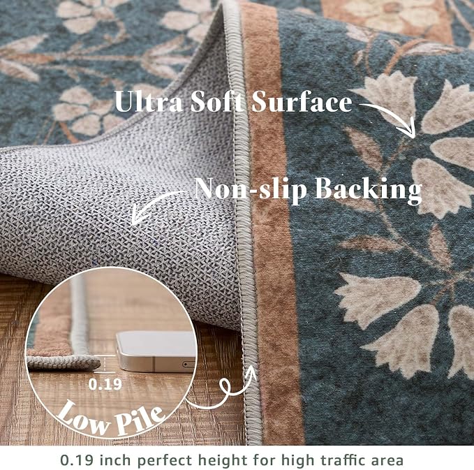jinchan Zenith Floral 3x5 Area Rug Machine Washable Soft Low-Pile Non-Slip - Image 6