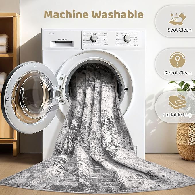 7x9 Area Rug Living Room: Machine Washable Large Abstract Modern Soft Rugs - Image 2