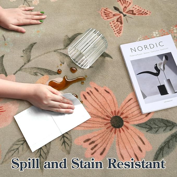 Lahome Floral Washable Rugs for Living Room, 5x7 Area Rugs Soft Non-Slip Stain - Image 7