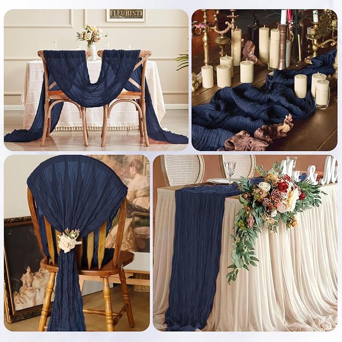 6 Pack Navy Blue Cheesecloth Table Runner 17x108 Inch Semi Sheer Boho Gauze - Image 7