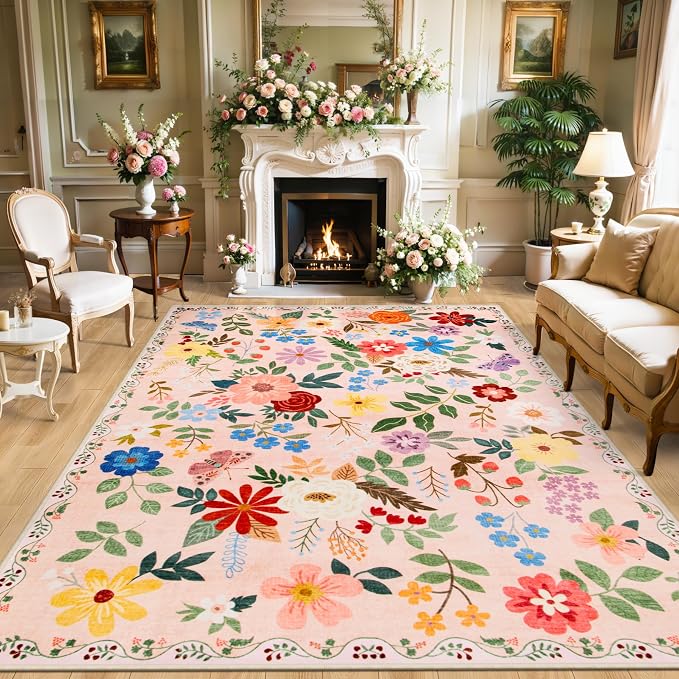 10x14 Area Rugs for Living Room: Floral Washable Rug Vintage Large Soft Boho by PLHXFRSoftAreaRugs