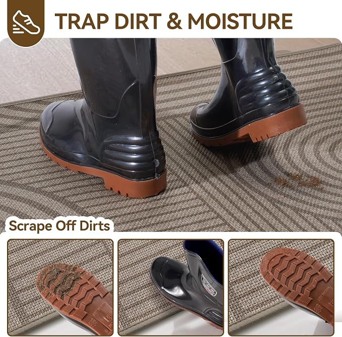 Front Door Mat 17''x30'', Absorbent Dirt Resist Washable Non Slip Low-Profile - Image 4