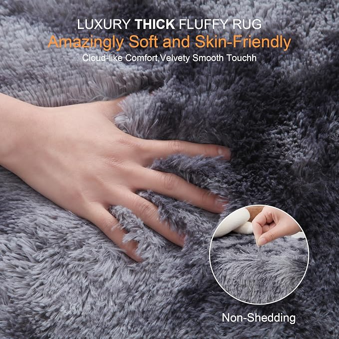 KICHOWUA Thick Area Rug Dark Grey Fluffy Shag 3x5 - Image 2