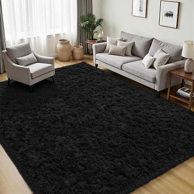 Area Rug for Living Room Bedroom: 4x6 Black Soft Fluffy Shag Upgrade Non-Slip - Image 3