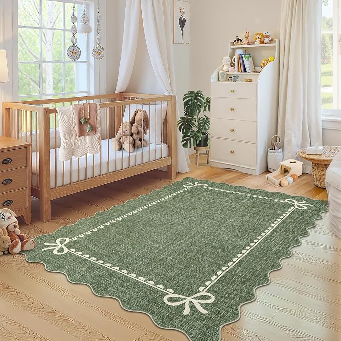 GarveeHome Scalloped Bow Rug for Living Room, Solid Green Rug for Dorm by GarveeHome