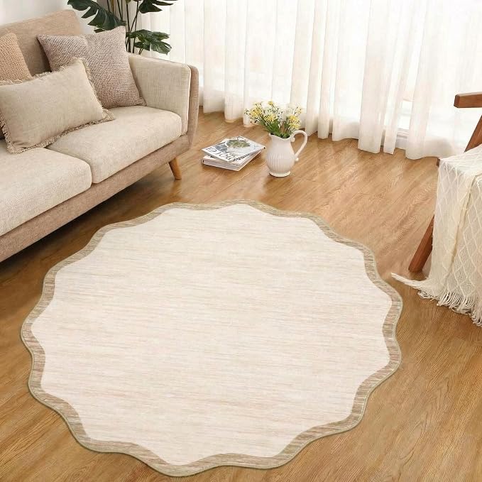 GarveeHome Scalloped Round Area Rugs 4ft, Washable Small Non-Slip, Soft Boho by GarveeHome