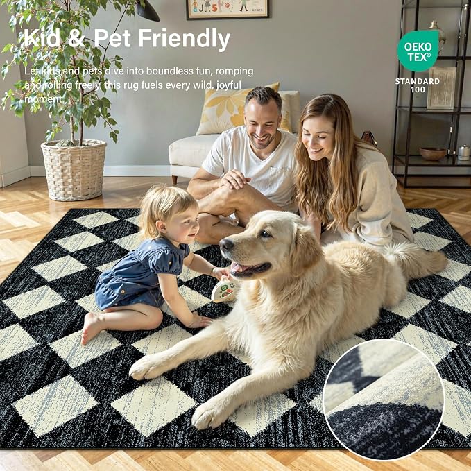 Checkered Kitchen Runner Rug 2x8 Black and White, Hallway Non Slip Washable - Image 7