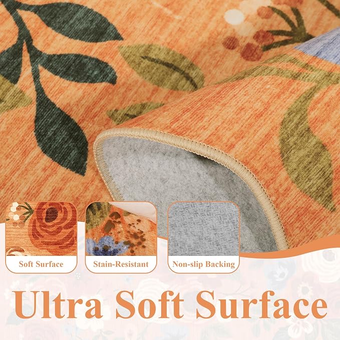 DUKINO 5x7 Area Rug, Floral Washable Rugs - Image 8