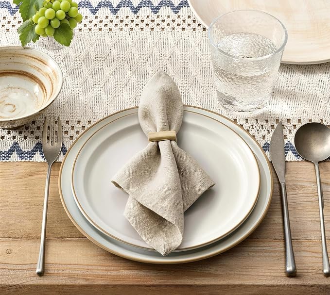 Macrame Side Trim Boho Woven Table Runner, Dusty Blue 12x72 Inch | Crochet - Image 2