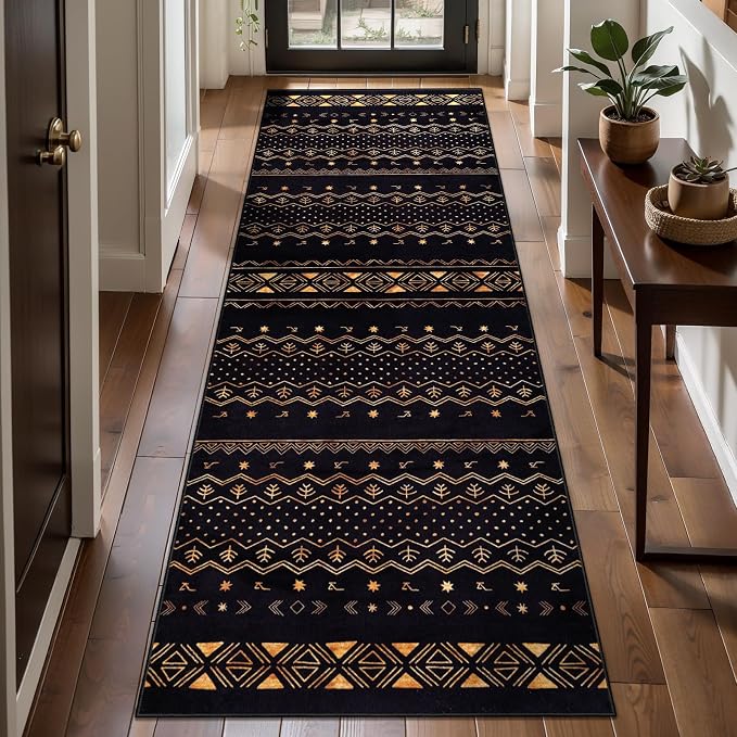 SERISSA 2x5 Kitchen Runner Rug, Washable Non-Slip Black and Gold Boho Rug - Image 2