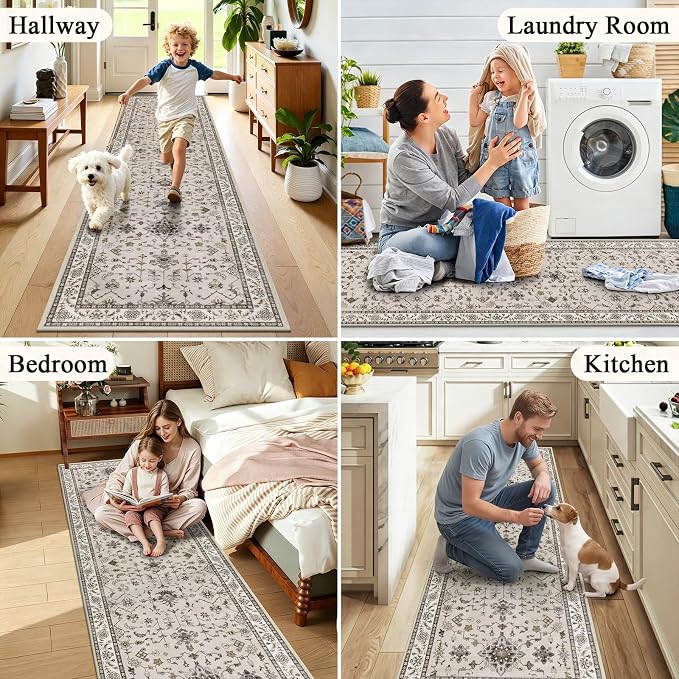 HEBE Washable Hallway Runner Rug 2'x 8' Non Slip Kitchen Rugs Runner, Low Pile - Image 6