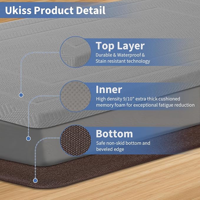 UKISS 9/10"" Extra Thick Cushioned Anti Fatigue Kitchen Mat, Waterproof High - Image 4