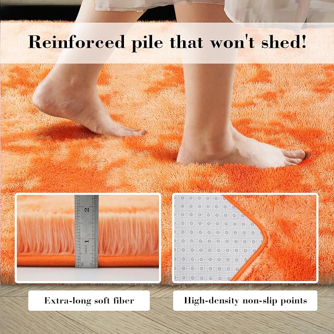 Mottling Orange Fluffy Rug Shag Area Rug, 2x4 Area Rugs - Image 2