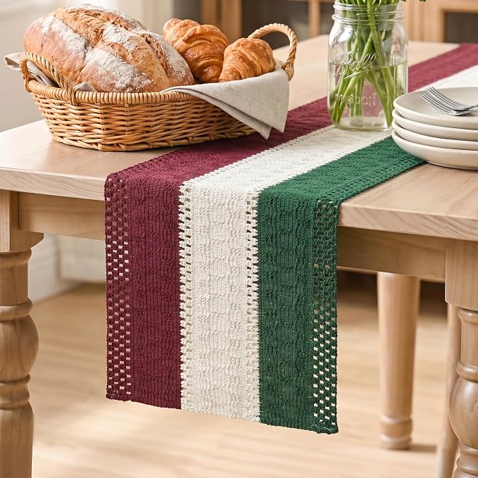 Artoid Mode Green Beige Red Farmhouse Rustic Table Runner 12x120 Inch | Holiday by ArtoidMode