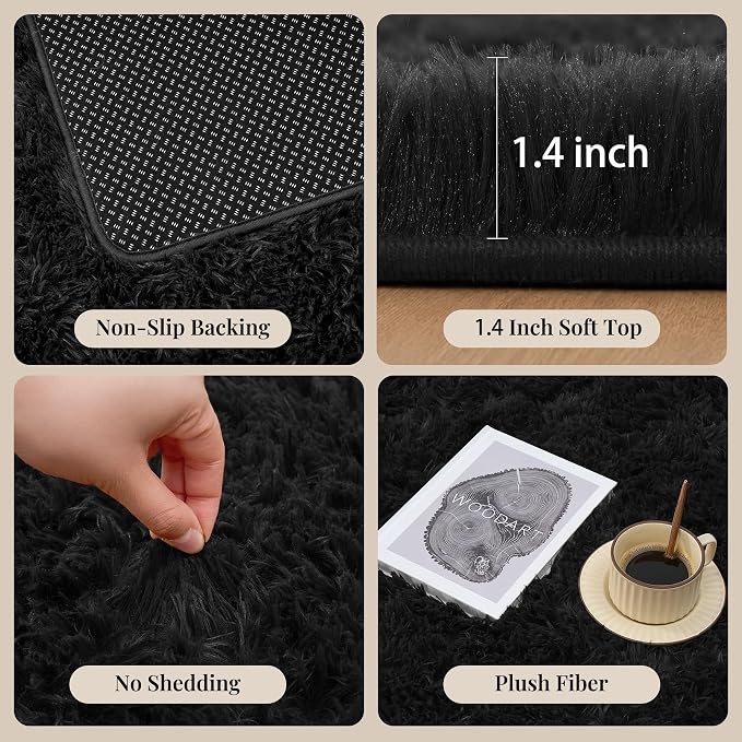 Area Rug for Living Room Bedroom: 4x6 Black Soft Fluffy Shag Upgrade Non-Slip - Image 5
