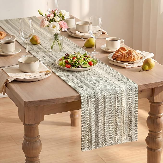 Artoid Mode Dark Grey Farmhouse Stripe Braided Table Runner 12x120 Inch | - Image 8