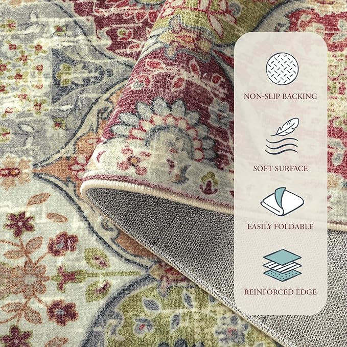 Lahome Moroccan Trellis Washable Round Area Rug, Soft Round Rugs 6ft Ultra-Thin - Image 7