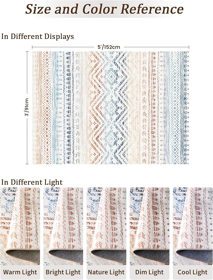 3x5 Washable Rug Moroccan Small Entryway Rug Non Slip Indoor Floor Carpet - Image 2