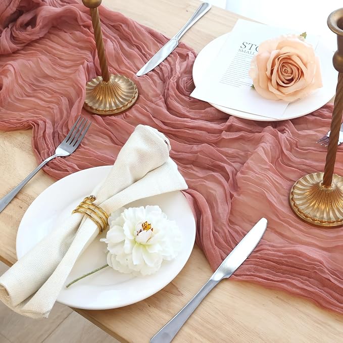 8 Pack Dusty Pink Cheesecloth Table Runner 120 Inch Boho Wedding Decor | - Image 6