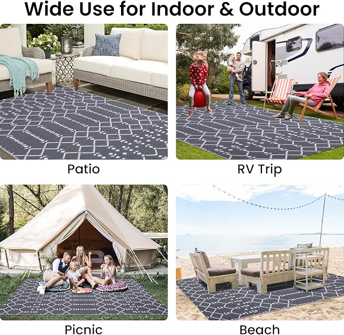 Smiry Outdoor Rug 5x8 ft, Waterproof Reversible Plastic Straw Rugs, Boho - Image 7