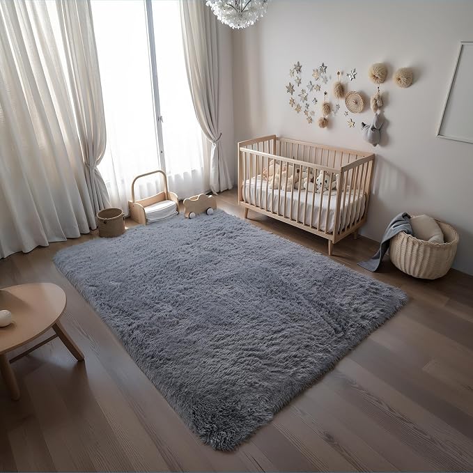 KICHOWUA 5x8 Grey Fluffy Fuzzy Area Rug - Image 6
