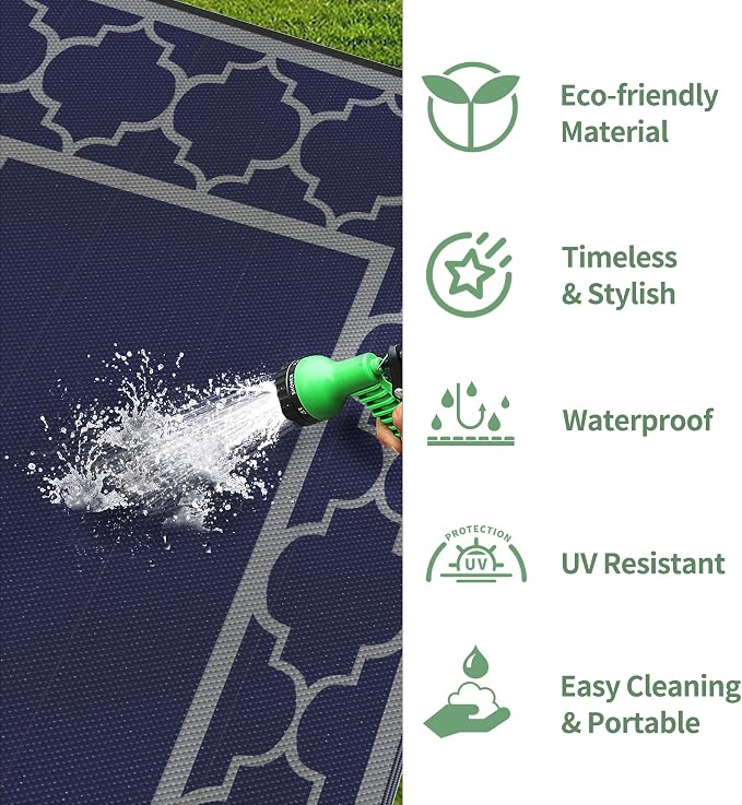 GENIMO Outdoor Rug 8' x 10' Patio Waterproof, Foldable Reversible Plastic Straw - Image 9