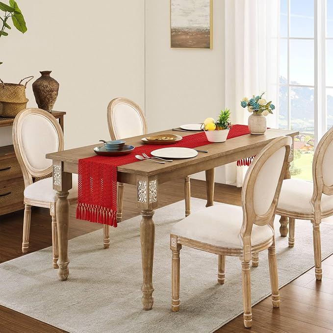Macrame Style Boho Table Runner, 12x108 Inch Red | Woven Boho Table Runner - Image 3