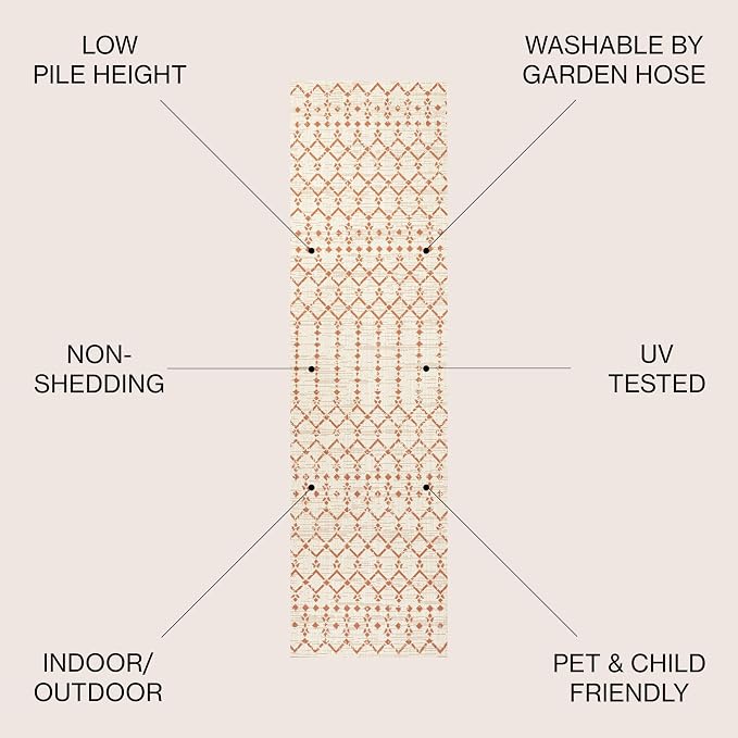 JONATHAN Y Moroccan Geometric Indoor Outdoor Runner Rug 2X10 Cream/Orange - Image 2