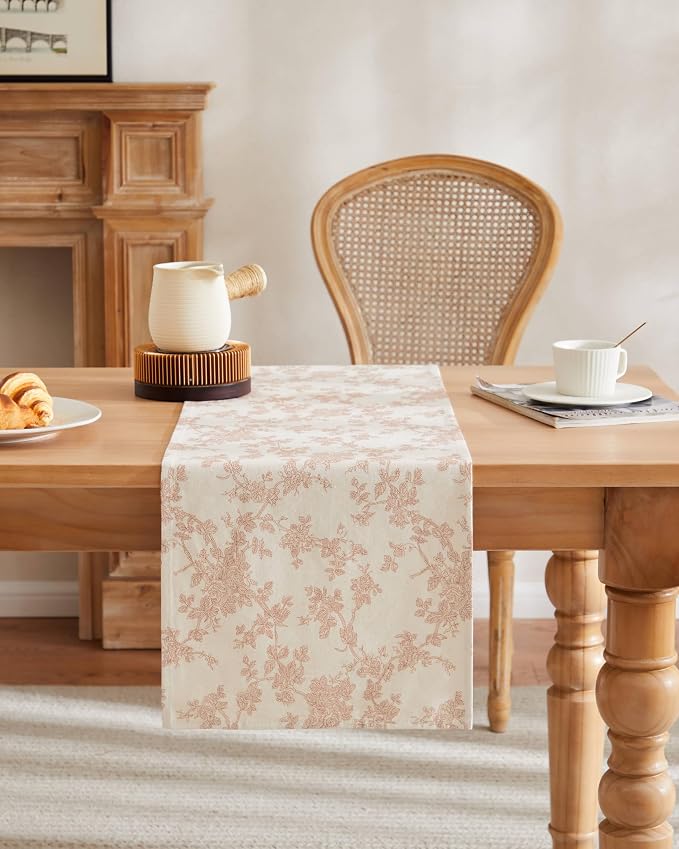 French Pastoral Farmhouse Table Runners, 13x36 Inch Taupe | 100% Organic Cotton - Image 2