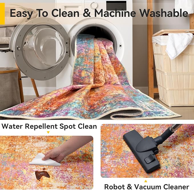 RELEANY Washable Area Rugs 2'x6' Non-Slip Modern Abstract Soft - Image 6