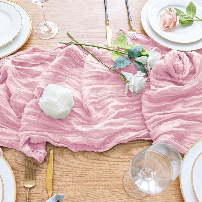 Cheesecloth Table Runner Pink 10FT Boho Gauze Runner - Image 5