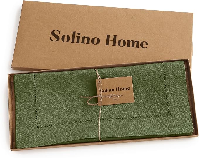 Solino Home 100% Pure Linen Dining Table Runner Olive Hemstitch, 14 x 48 in | - Image 6