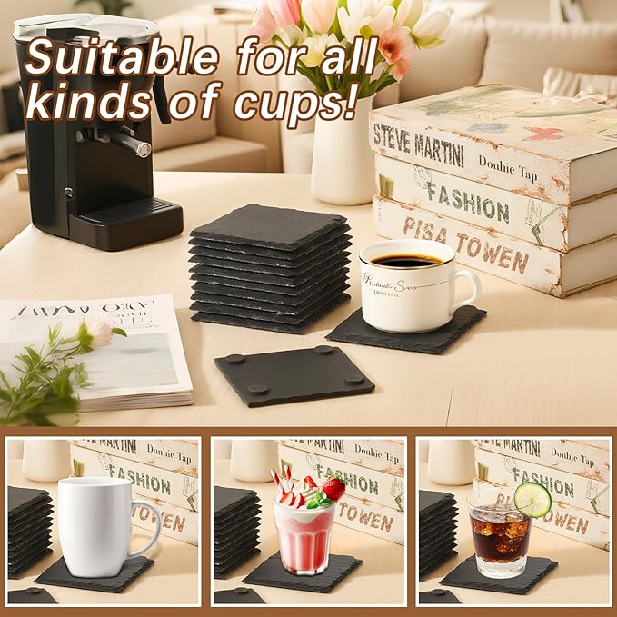 12 PCS Slate Coasters Black Square 4 Inch Bulk Rock, Blank Laser Engraving - Image 5
