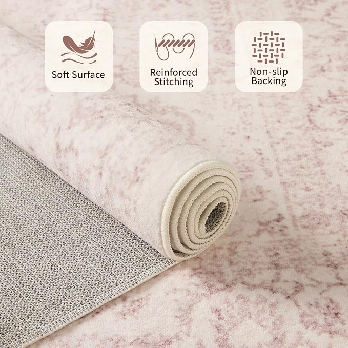 Rugxara 5x7 Washable Area Rug for Living Room & Bedroom, Large Light Pink Rugs - Image 4